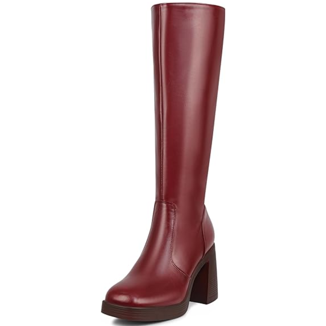 Leder-Plateau-Stiefel mit Blockabsatz - Ursula R&B