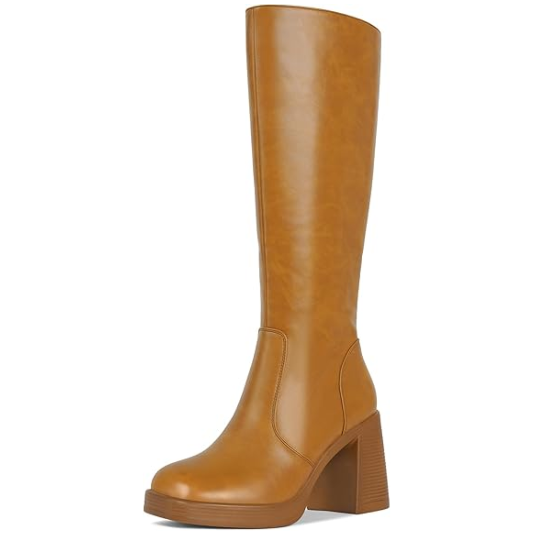 Leder-Plateau-Stiefel mit Blockabsatz - Ursula R&B