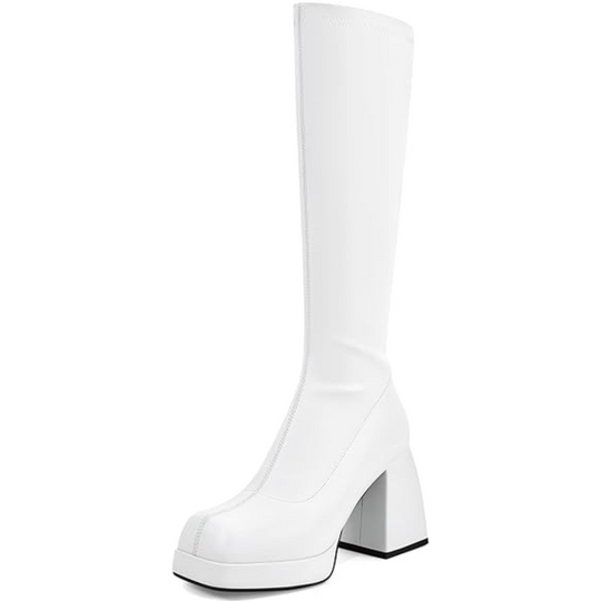Leder-Plateau-Stiefel mit Blockabsatz - Ursula R&B