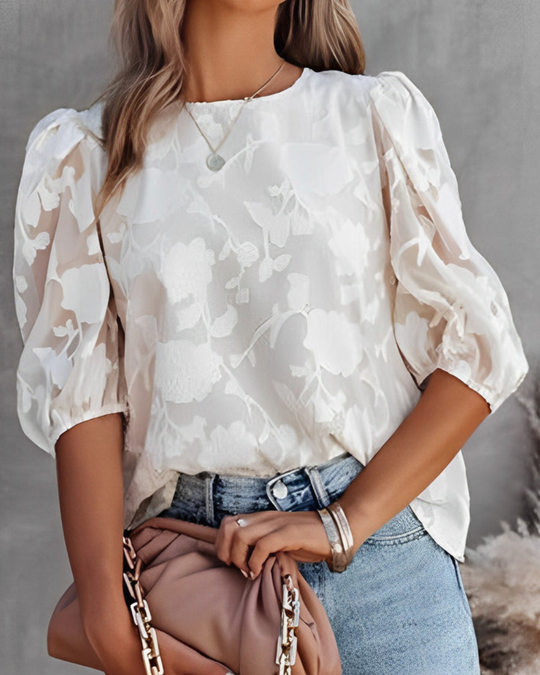 R&B | Elegante Bluse mit Puffärmeln und Blumenmuster