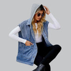 R&B | Denim Weste mit Kapuze und Used-Look