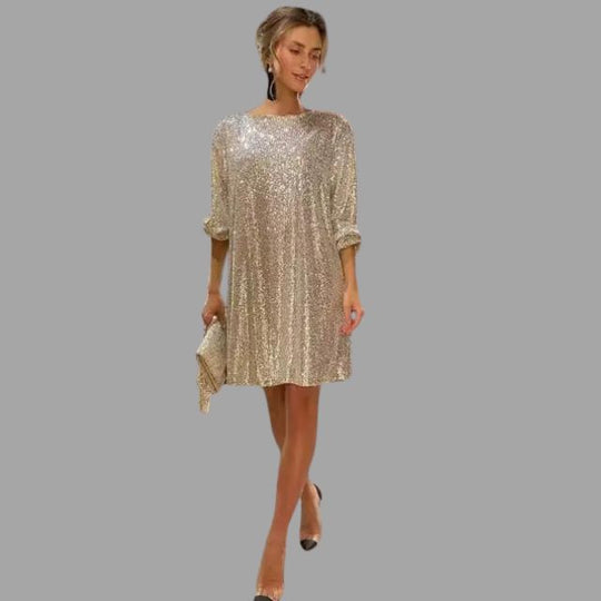 Pailletten-Minikleid mit plissierter Taille und weiten Ärmeln