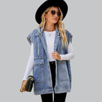 R&B | Denim Weste mit Kapuze und Used-Look