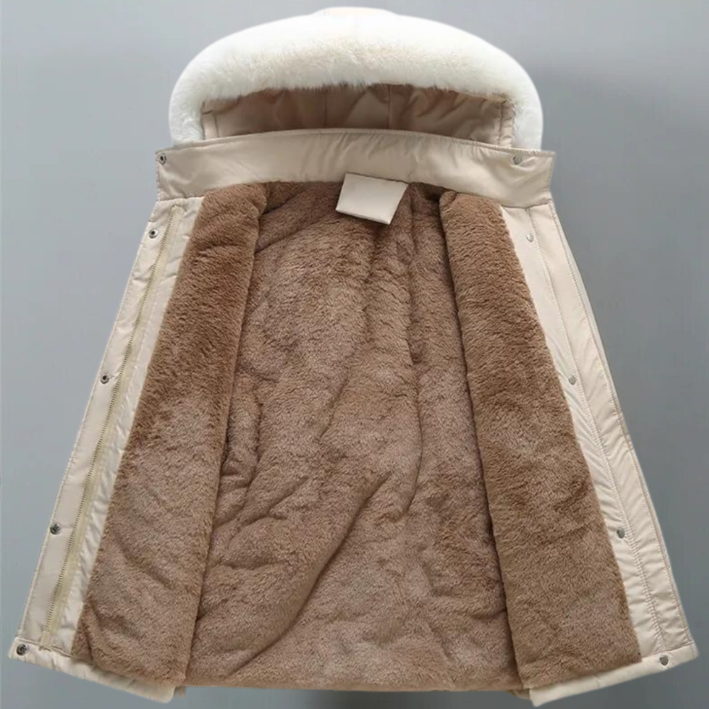 R&B | Winterjacke - gesteppte Jacke mit Kapuze, Pelzkragen und weichem Fleecefutter