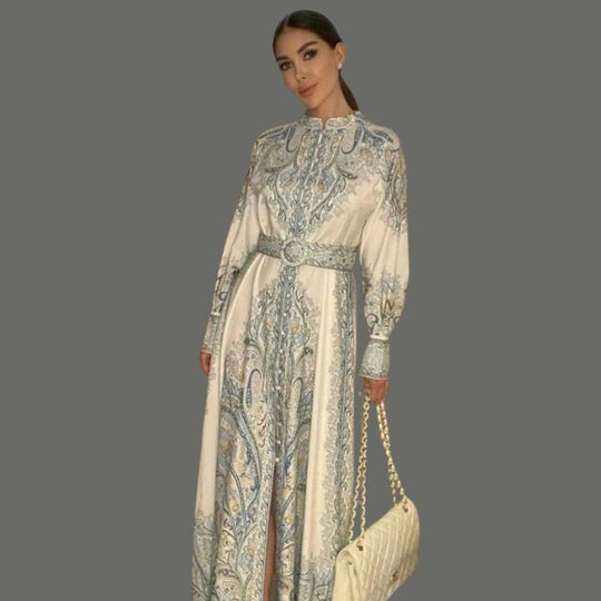 A-Linienkleid mit Gürtel und Blumenmuster