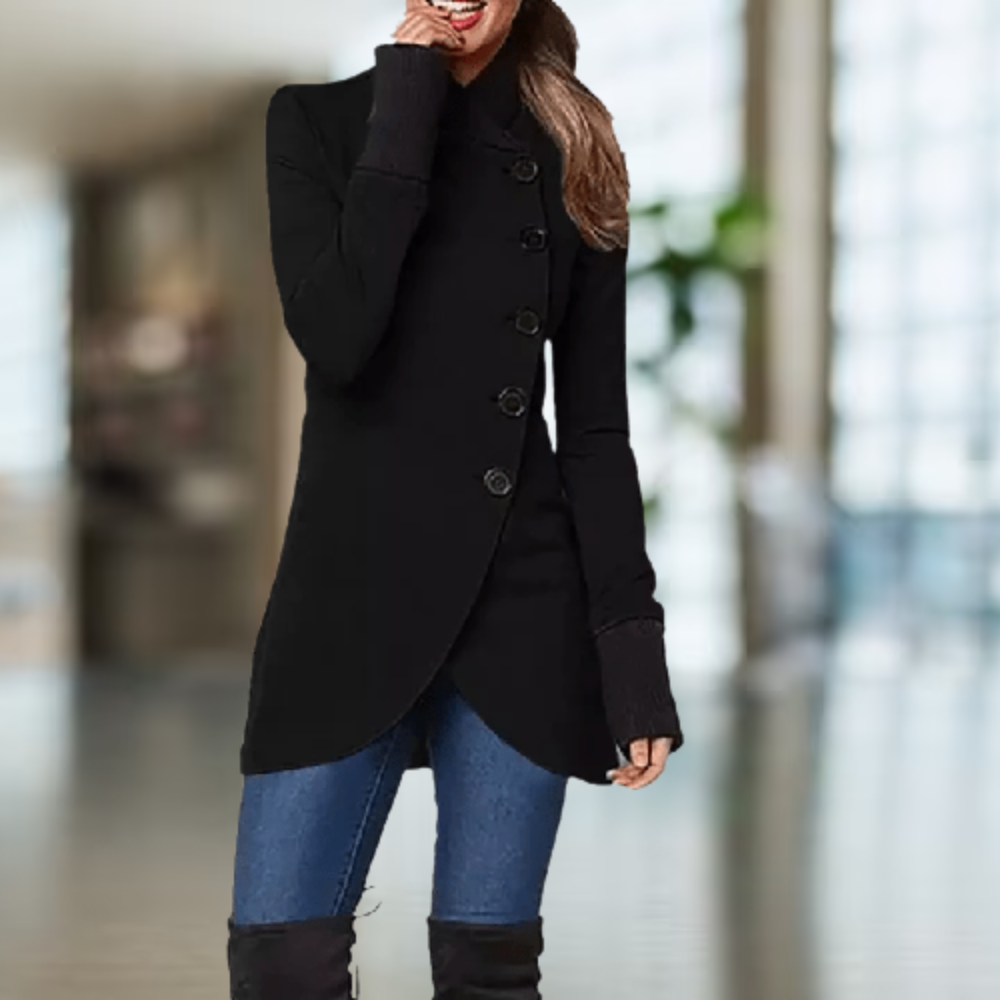 R&B | Mantel für Damen Asymmetrischer Schnitt Knopfverschluss Hoher Kragen Eleganter Slim Fit