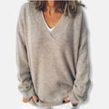 R&B | Wolle Übergröße V-Ausschnitt Pullover Gerippter Saum Pullover
