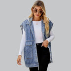 R&B | Denim Weste mit Kapuze und Used-Look