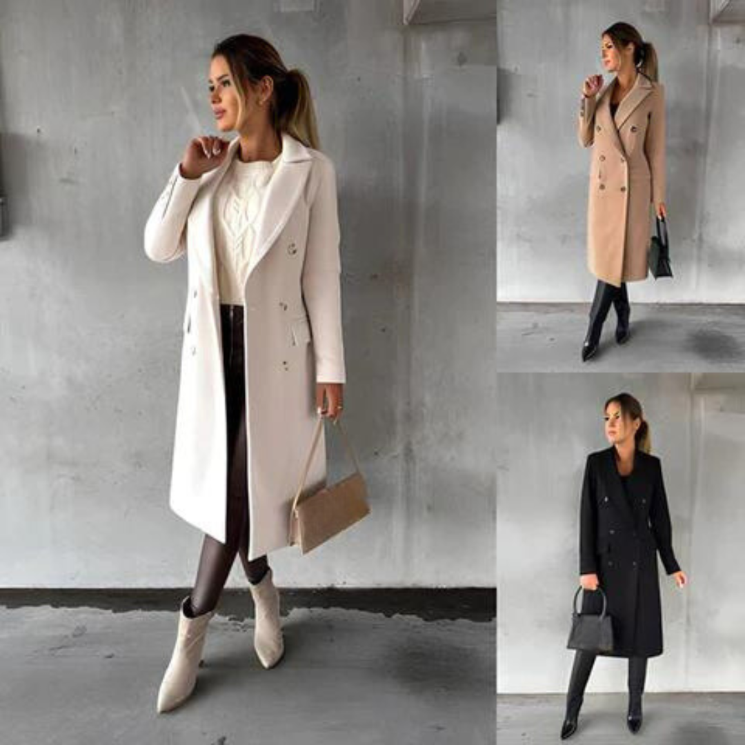 R&B | Taillierter Damen Wollmantel mit Langer Passform und Knöpfen