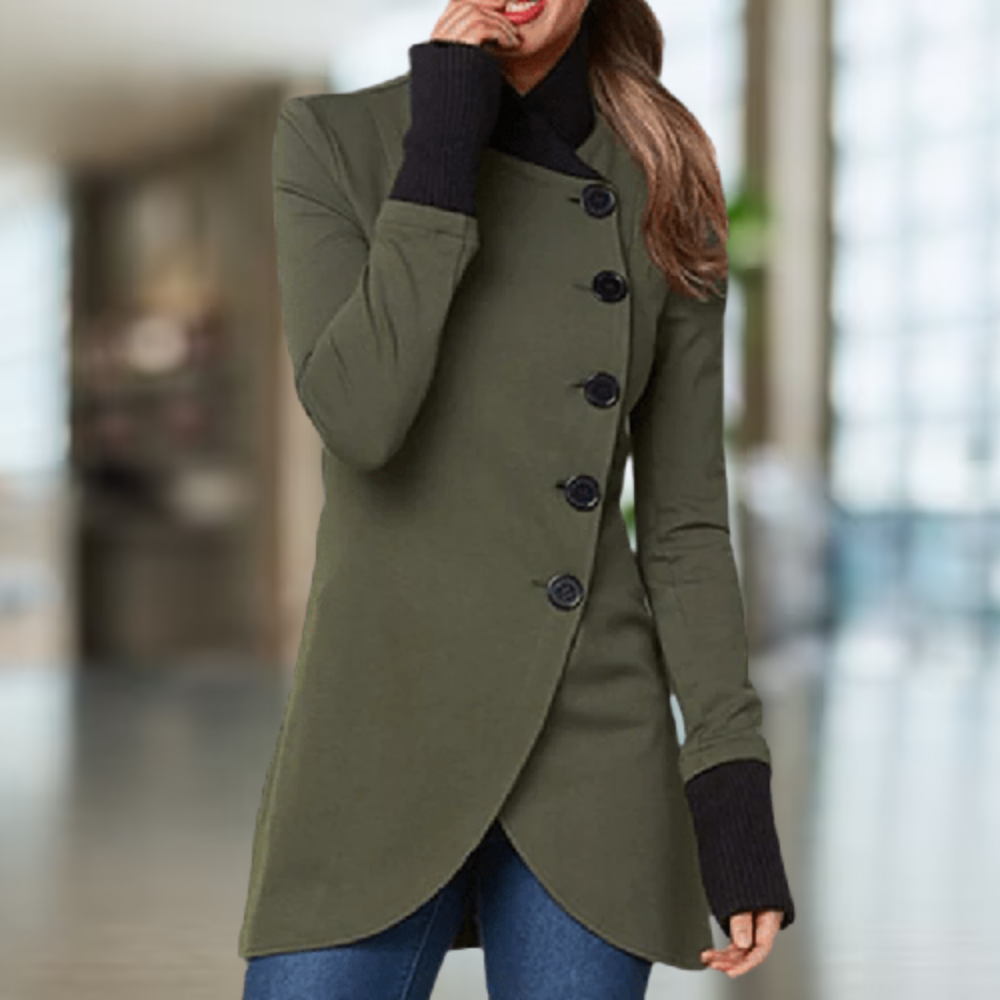 R&B | Mantel für Damen Asymmetrischer Schnitt Knopfverschluss Hoher Kragen Eleganter Slim Fit