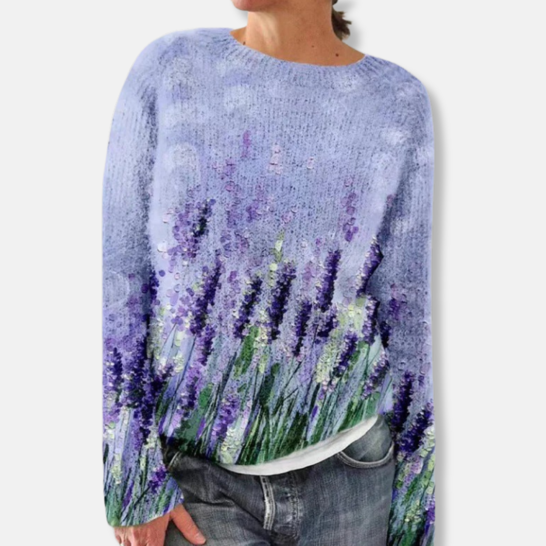 R&B | Wolle Rundhalsausschnitt Pullover Florales Relaxed Fit Pullover