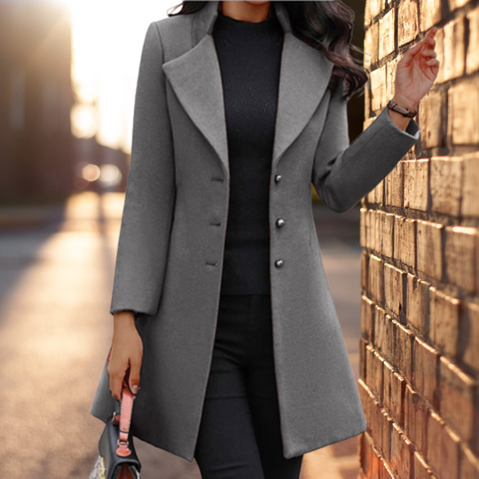 R&B | Stilvoller Damen Wollmischmantel Jacke mit Knöpfen