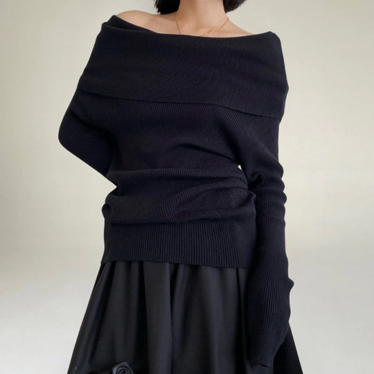 R&B | Off-Shoulder Strickpullover Gerippter Strick Enganliegendes und Elegantes Design