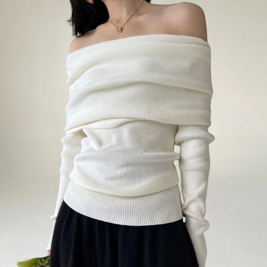 R&B | Off-Shoulder Strickpullover Gerippter Strick Enganliegendes und Elegantes Design