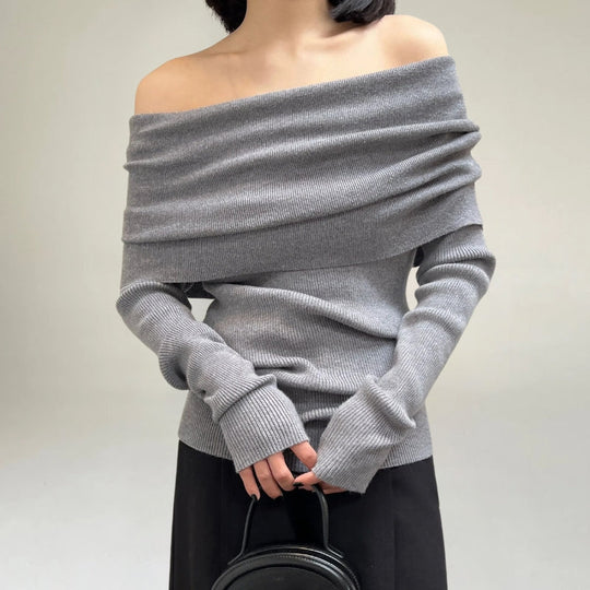 R&B | Off-Shoulder Strickpullover Gerippter Strick Enganliegendes und Elegantes Design