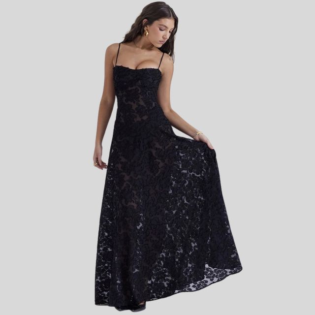 Maxi-Kleid aus Spitze mit eckigem Ausschnitt | Ayla