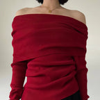 R&B | Off-Shoulder Strickpullover Gerippter Strick Enganliegendes und Elegantes Design
