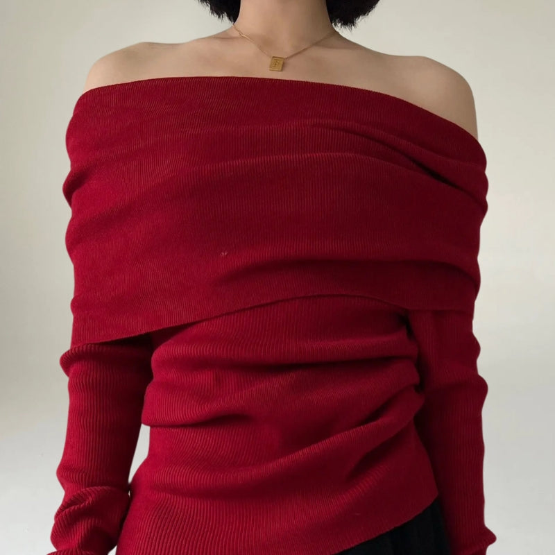 R&B | Off-Shoulder Strickpullover Gerippter Strick Enganliegendes und Elegantes Design