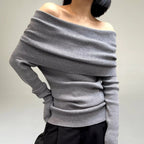 R&B | Off-Shoulder Strickpullover Gerippter Strick Enganliegendes und Elegantes Design