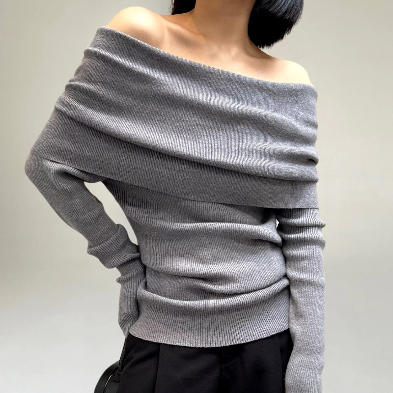 R&B | Off-Shoulder Strickpullover Gerippter Strick Enganliegendes und Elegantes Design