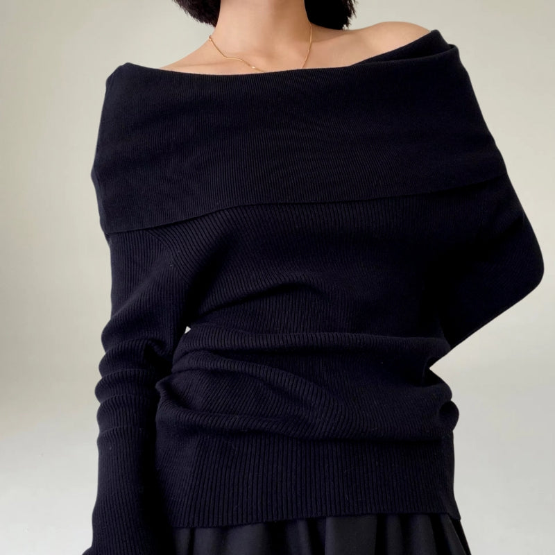 R&B | Off-Shoulder Strickpullover Gerippter Strick Enganliegendes und Elegantes Design