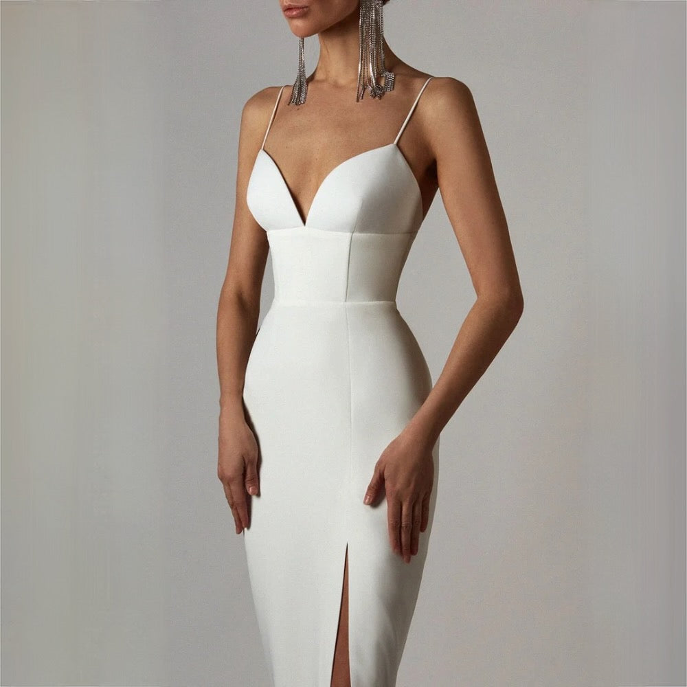 R&B | Midikleid mit V-Ausschnitt und Spaghettiträgern