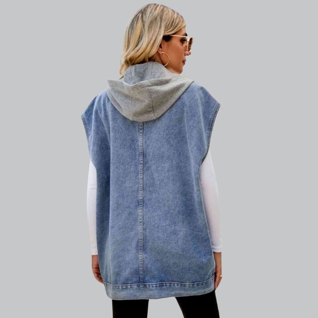 R&B | Denim Weste mit Kapuze und Used-Look