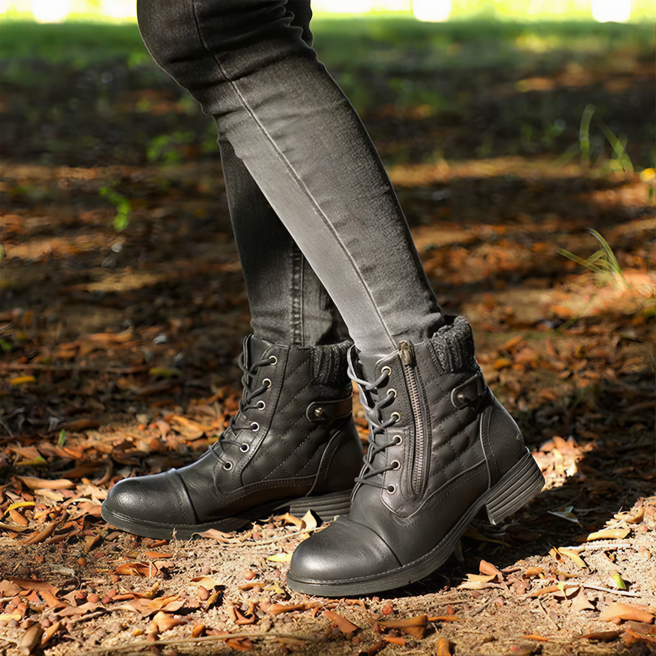 Warme Kunstleder Stiefel mit Schnalle und Reißverschluss R&B