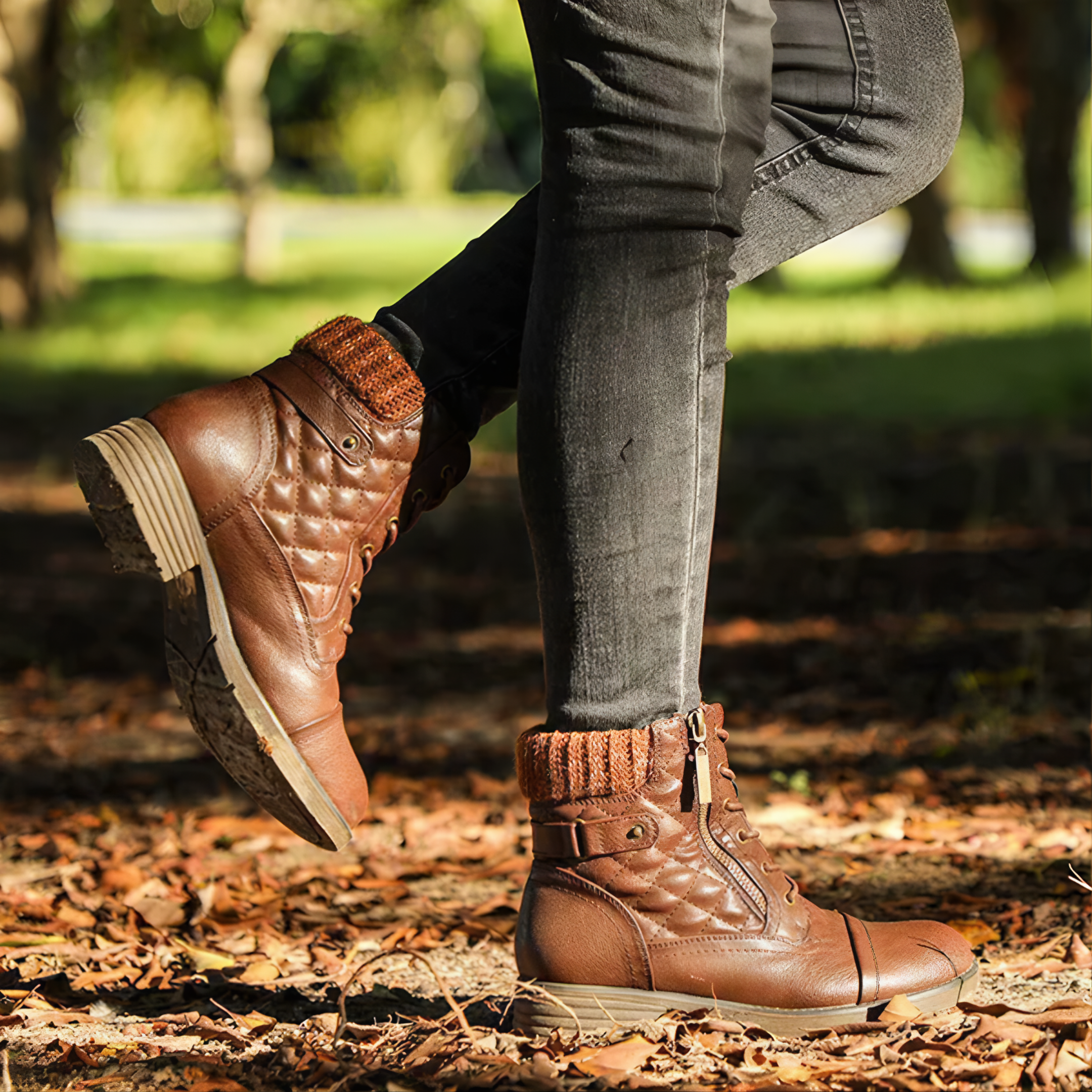 Warme Kunstleder Stiefel mit Schnalle und Reißverschluss R&B