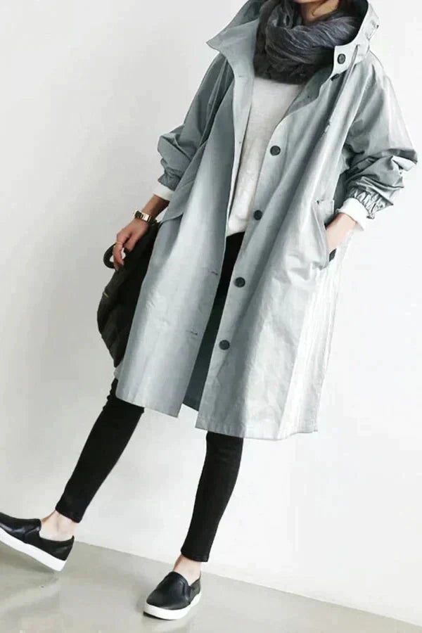R&B | Trenchcoat - Lange Passform - Kapuze und Knöpfe - Verstellbare Manschetten - Taschen