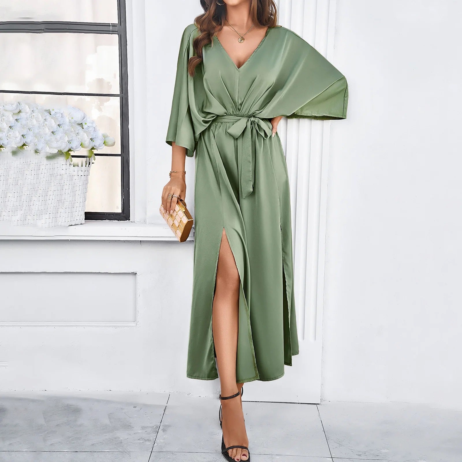 Beiges Wickelkleid