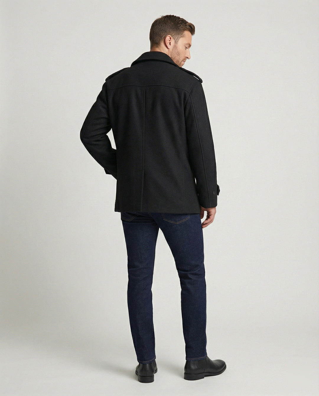 Herren Kurzmantel Raglanärmel Doppelreiher Cleanfit Jacke Schwarz Locker