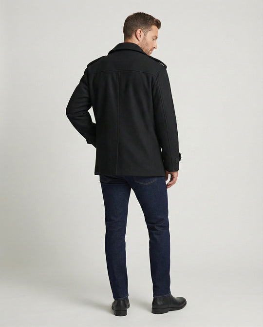 Herren Kurzmantel Raglanärmel Doppelreiher Cleanfit Jacke Schwarz Locker