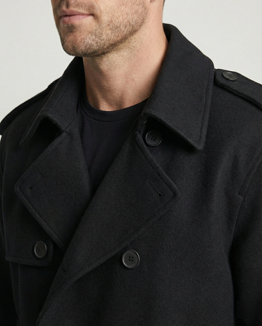 Herren Kurzmantel Raglanärmel Doppelreiher Cleanfit Jacke Schwarz Locker