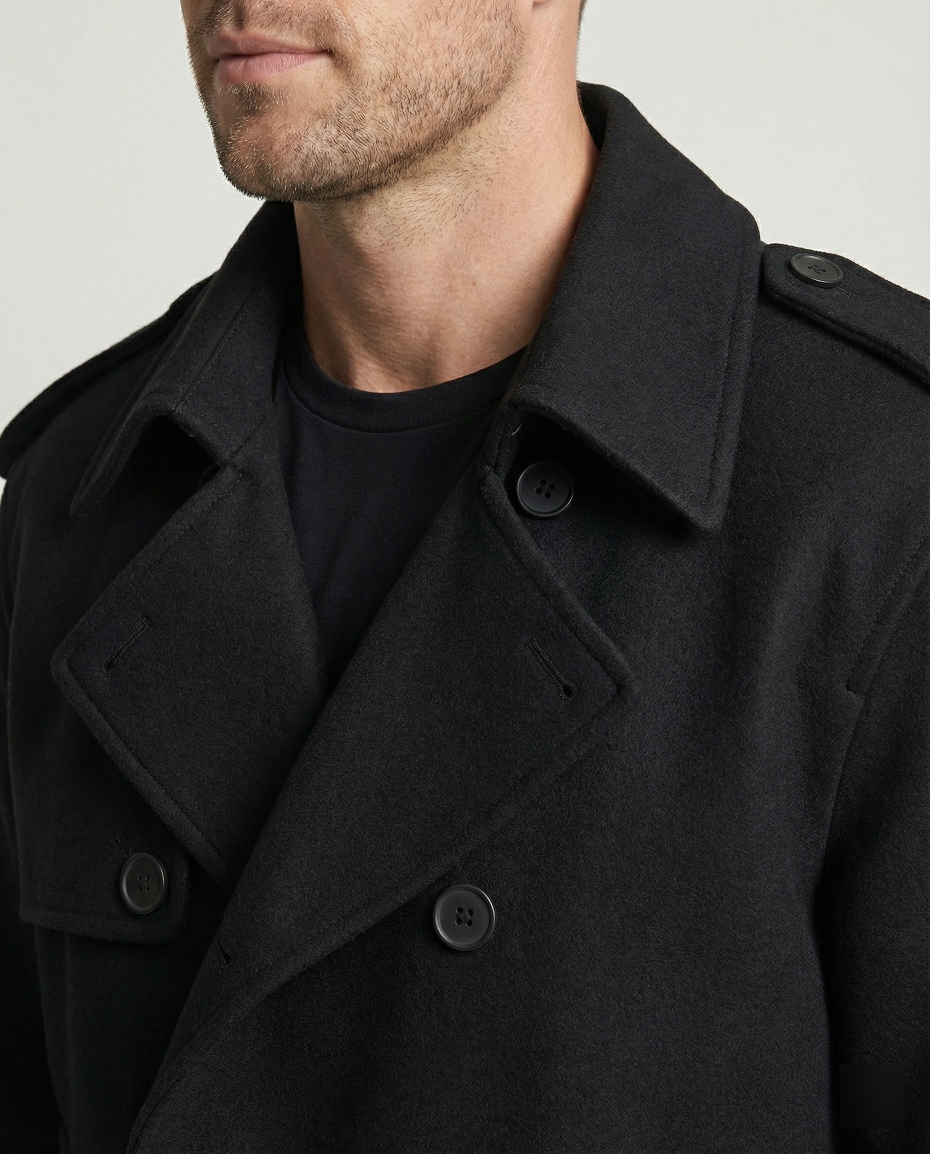 Herren Kurzmantel Raglanärmel Doppelreiher Cleanfit Jacke Schwarz Locker