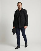 Herren Kurzmantel Raglanärmel Doppelreiher Cleanfit Jacke Schwarz Locker