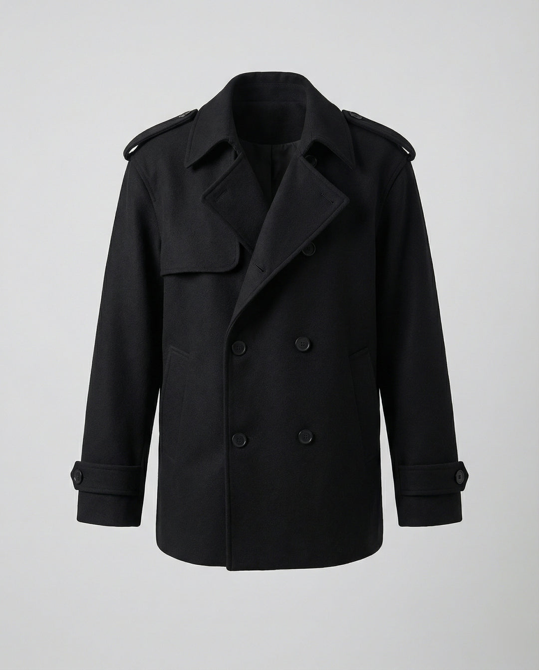 Herren Kurzmantel Raglanärmel Doppelreiher Cleanfit Jacke Schwarz Locker