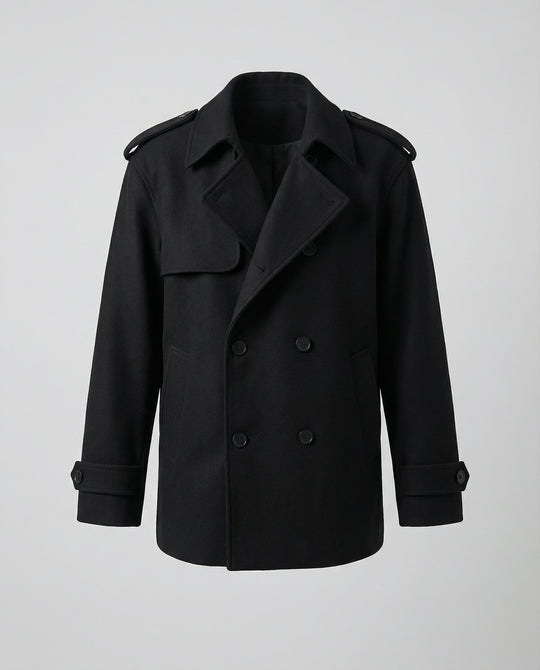 Herren Kurzmantel Raglanärmel Doppelreiher Cleanfit Jacke Schwarz Locker