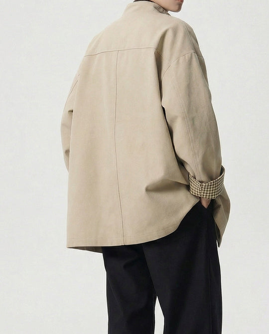 Herren Trenchcoat Khaki Mittellang Lockerer Schnitt Herbst Mantel