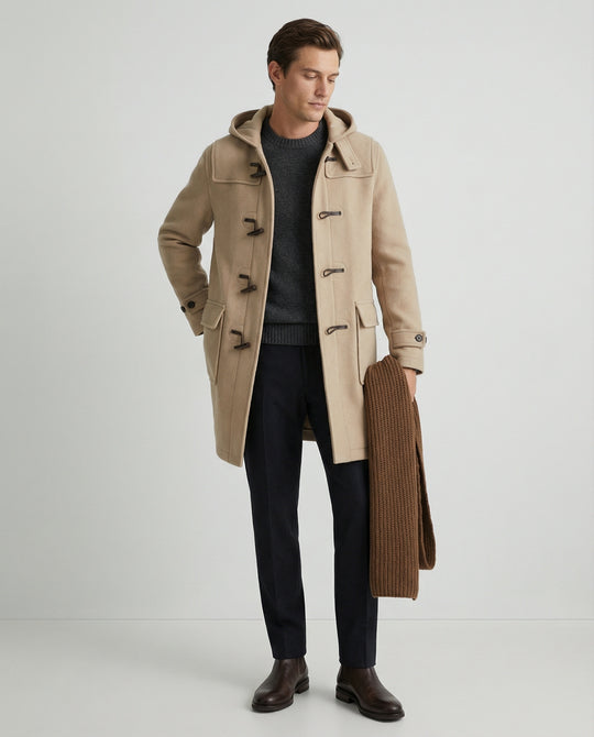 Herren Wollmantel Langer Trenchcoat Schwarz Herbst Winter Warmer Mantel