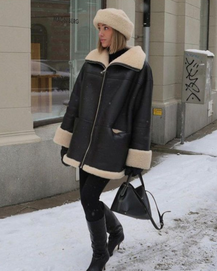 R&B | Lederjacke mit Teddyfutter für Damen