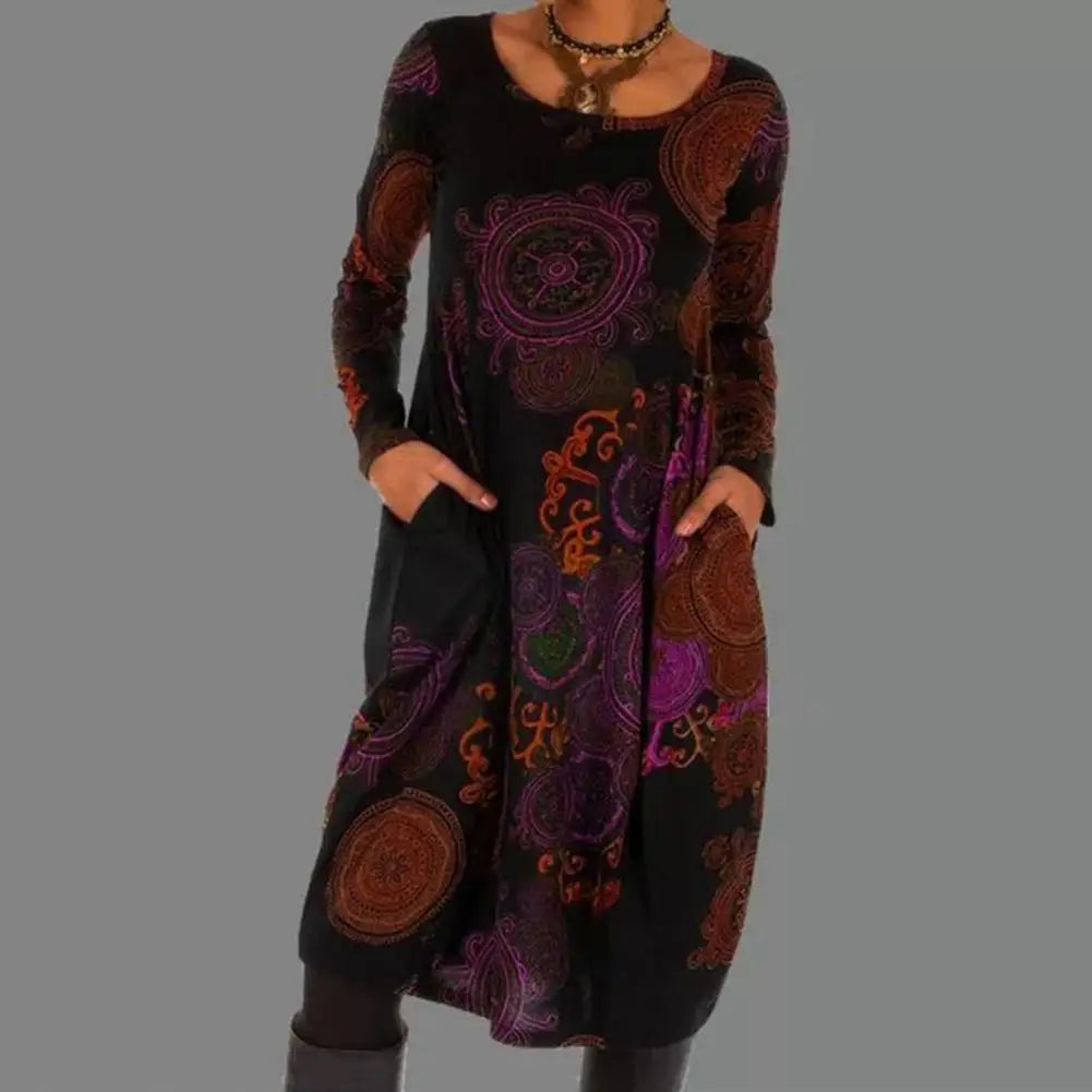 Bohemian-Stil Kleid mit Rundhals für Damen