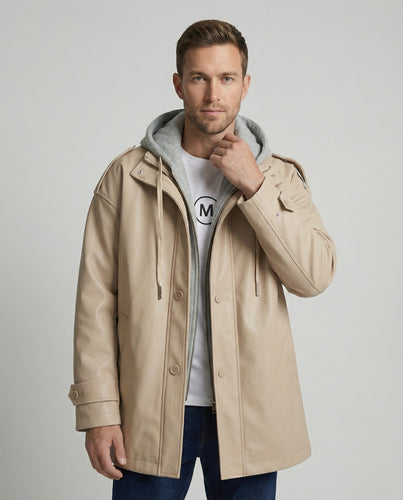 Herren Windbreaker Kapuzenjacke Lockerer Fake-Two-Piece Trenchcoat Frühling
