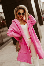 R&B | gestrickte Jacke mit Kapuze Damen - stylische lange Winterjacke