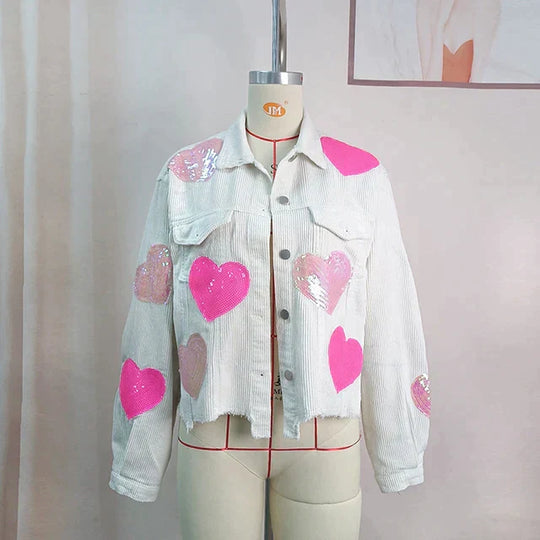 Cordjacke aus Cord mit Paillettenherz