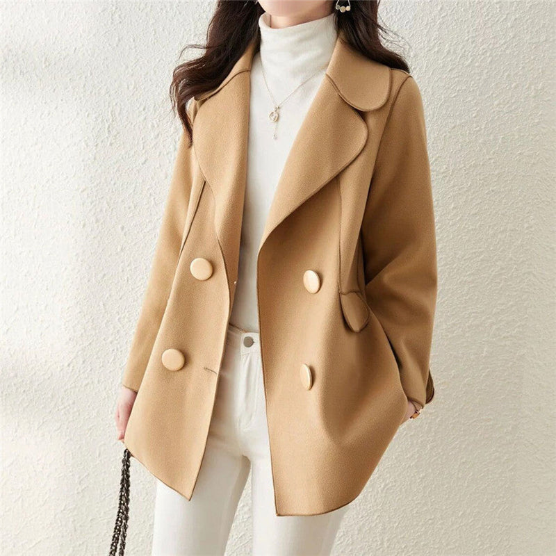 R&B | Wollmantel - Tailliert - Doppelreiher - Breite Revers - Mittellang