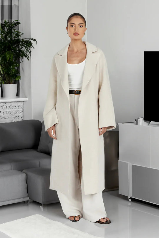 R&B | Damen Lange Woll-Trenchcoat mit Reverskragen und Eleganter Passform