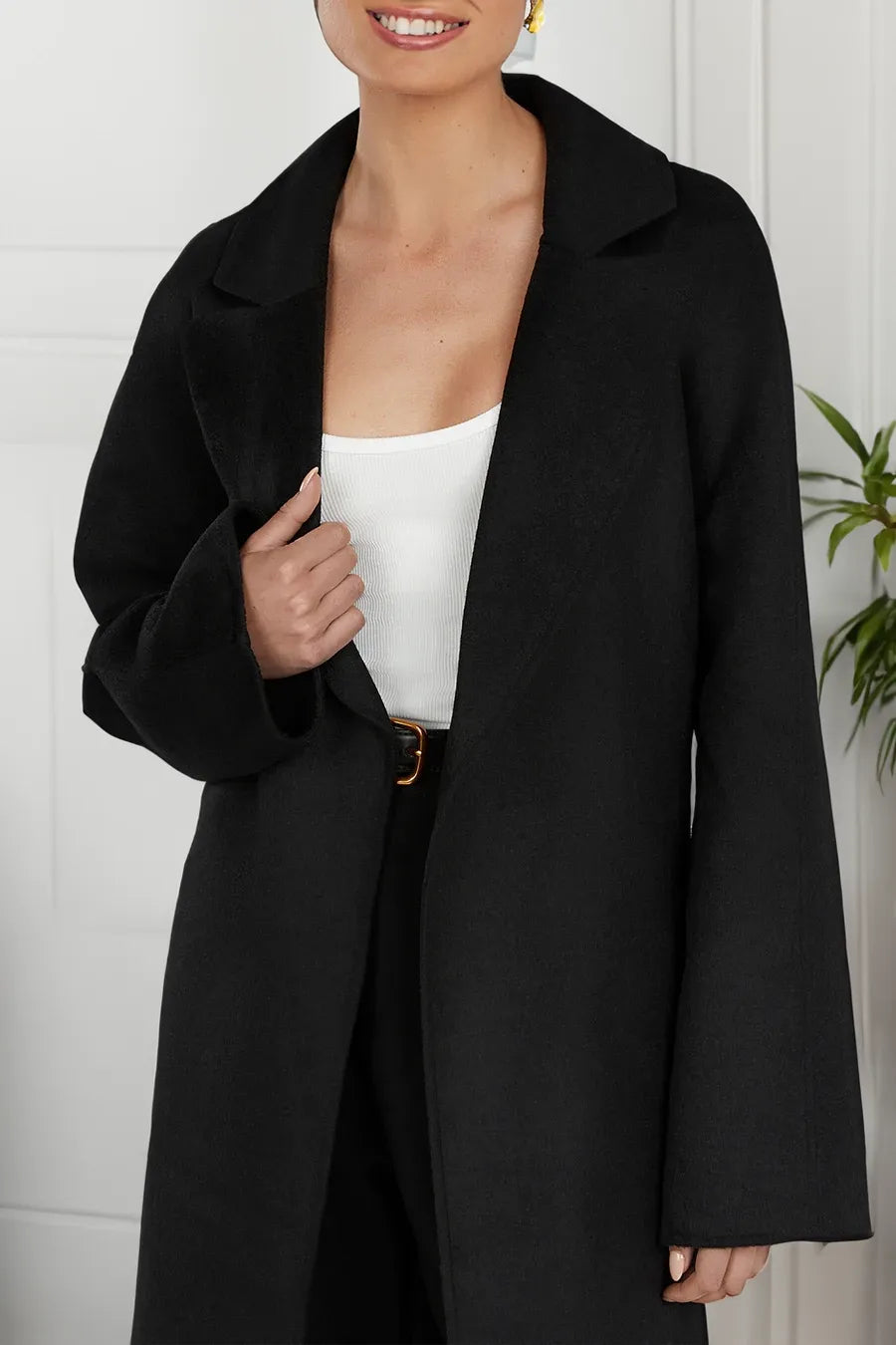 R&B | Damen Lange Woll-Trenchcoat mit Reverskragen und Eleganter Passform