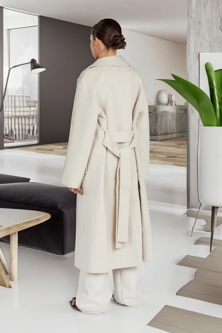 R&B | Damen Lange Woll-Trenchcoat mit Reverskragen und Eleganter Passform