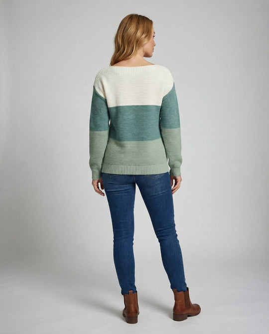 Dreifarbiger Patchwork Pullover Damen | R&B